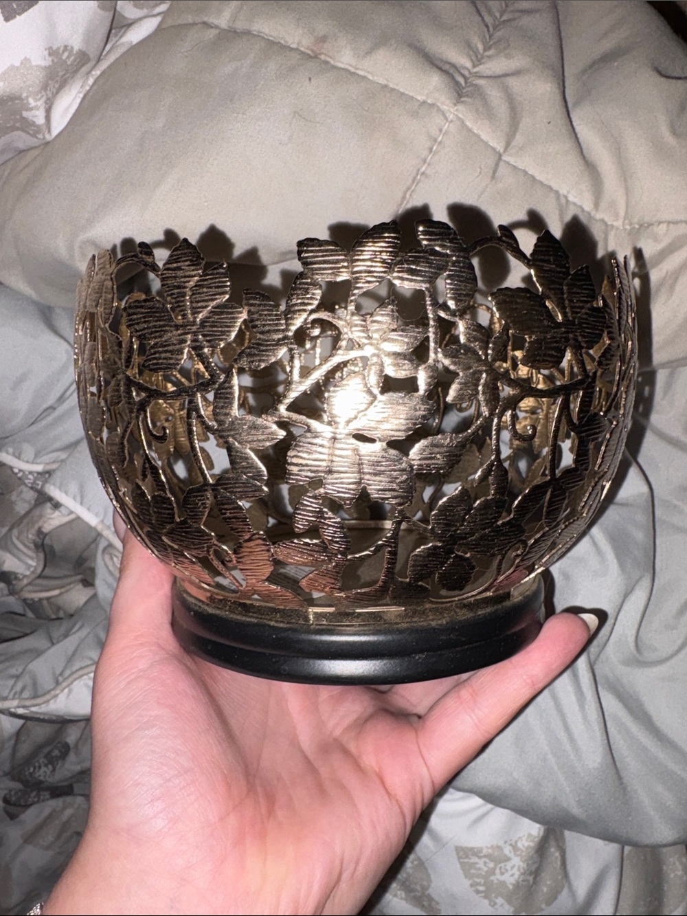 Decorative Floral Metal Candle Holder - Bronze and Black
